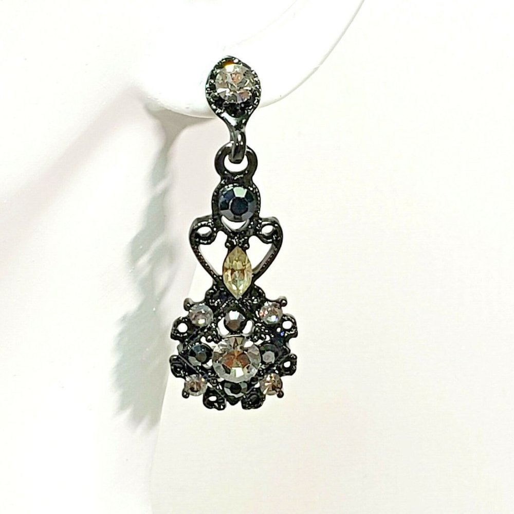 Clear and Black Crystal Dangle Earrings Posts